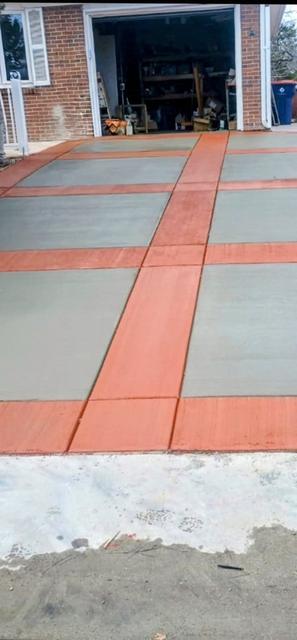 Driveway with red color bands