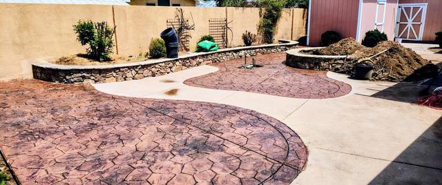 Stamped slate patio, wide view